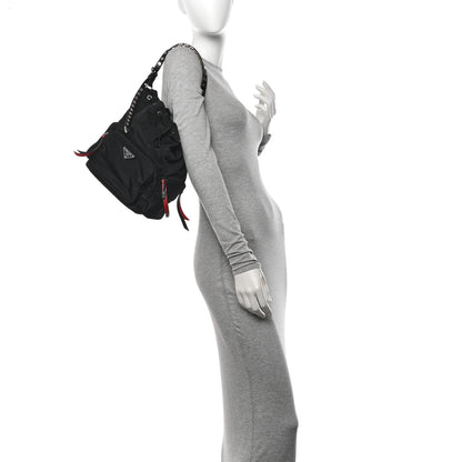 Prada Tessuto Nylon Studded New Vela Mini Bucket Crossbody Bag Black Fuoco 2 of 11