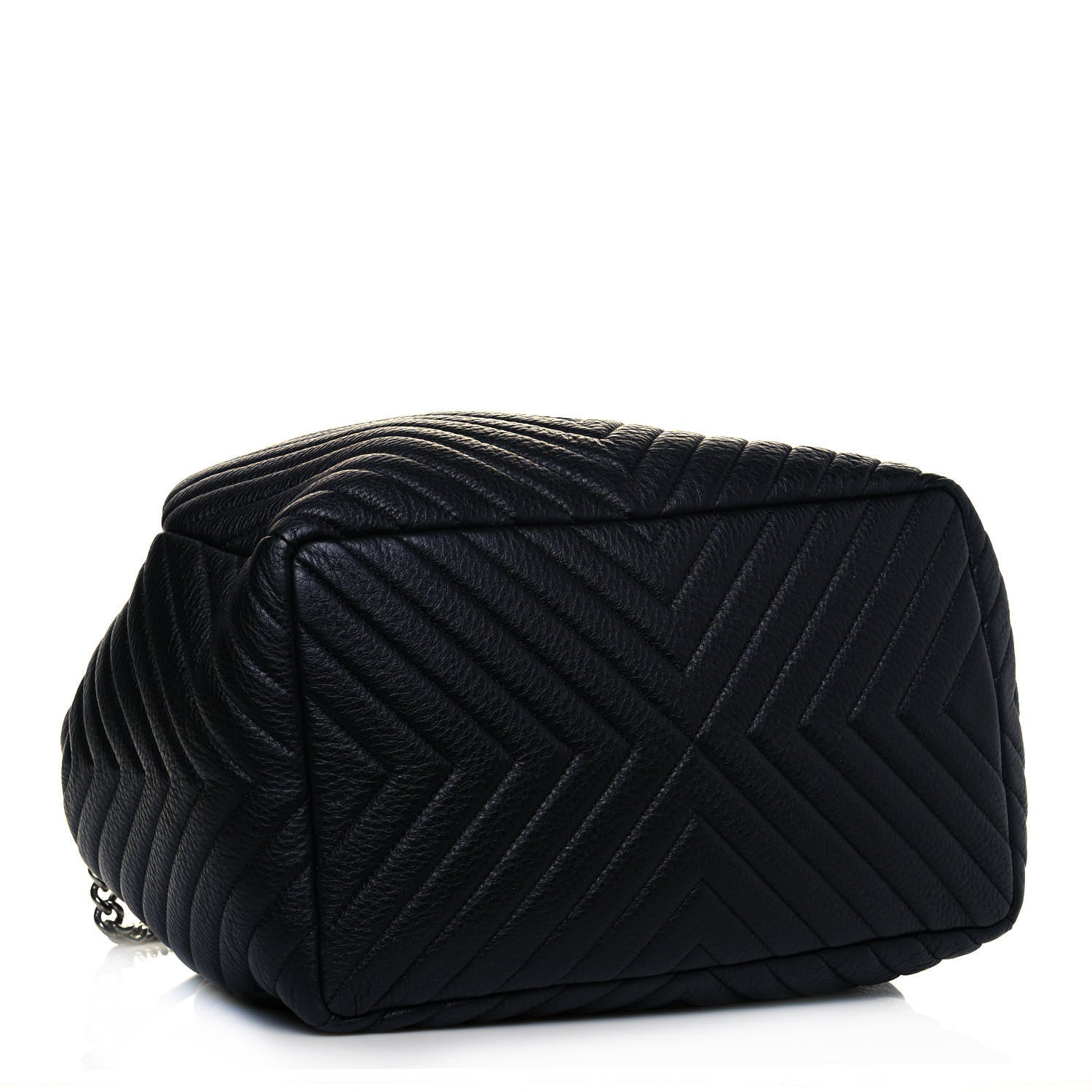 Chanel Deerskin Chevron Large CC Chain Bucket Drawstring Bag Black 4 of 13