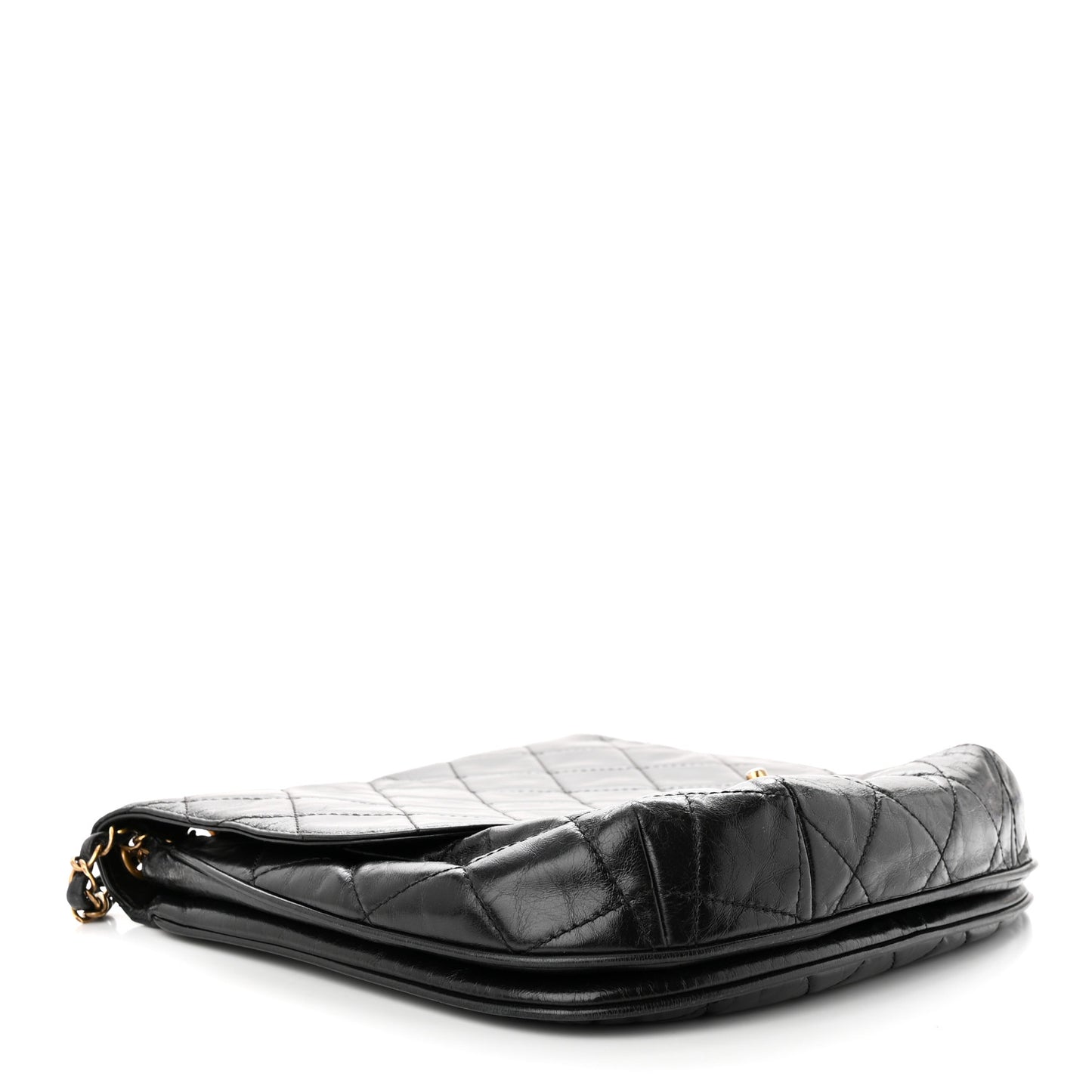 Glazed Calfskin Quilted Medium Bubble CC Flap Black