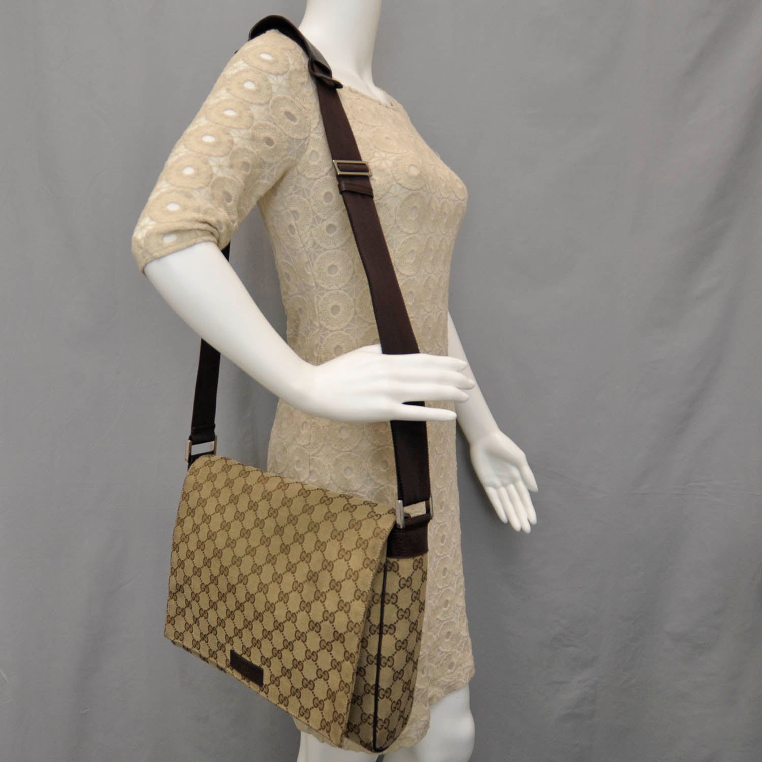 Gucci Monogram Small Flap Messenger Bag Beige Dark Brown 2 of 12