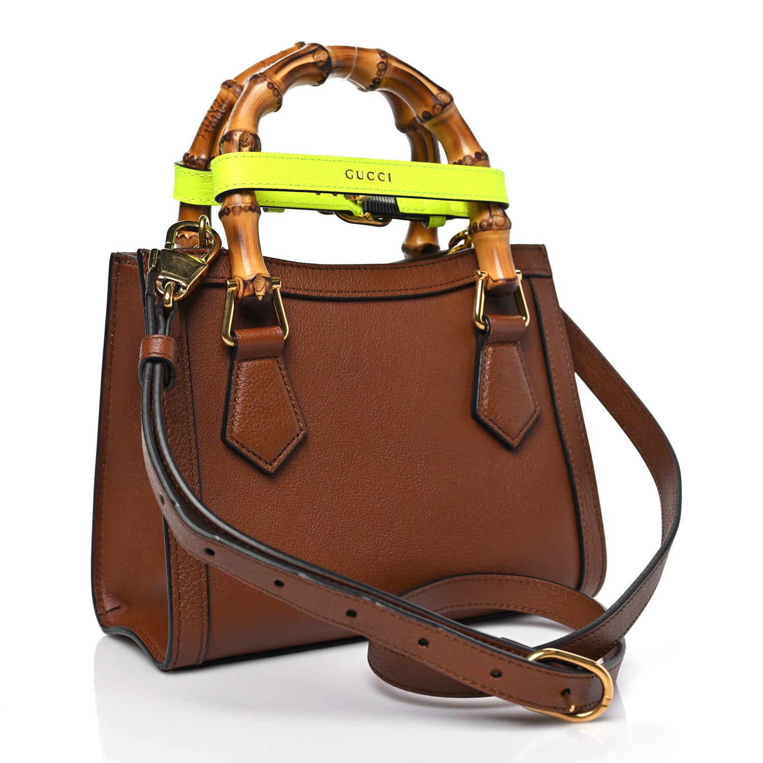 Gucci Wonka Grain Calfskin Mini Diana Tote Bag Cuir Yellow Fluo 3 of 9