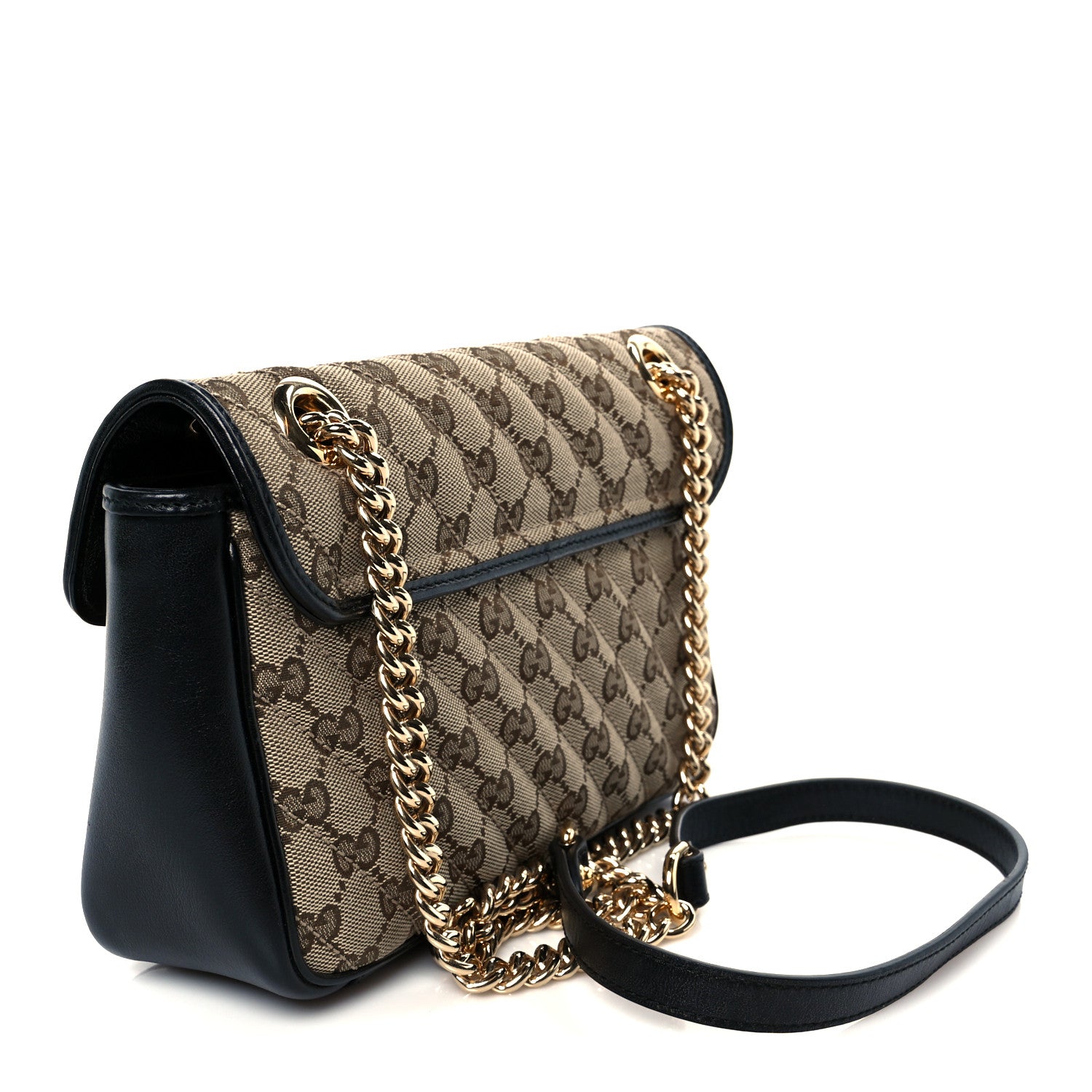 Gucci Monogram Matelasse Diagonal Small GG Marmont Shoulder Bag Beige Black 3 of 11