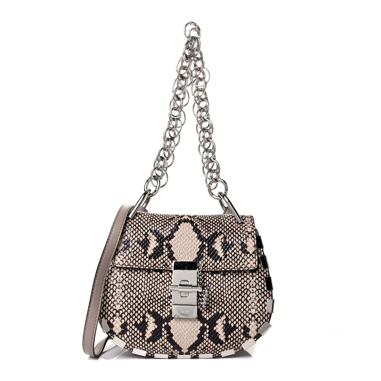 Calfskin Snake Embossed Mini Drew Bijou Shoulder Bag Eternal Grey