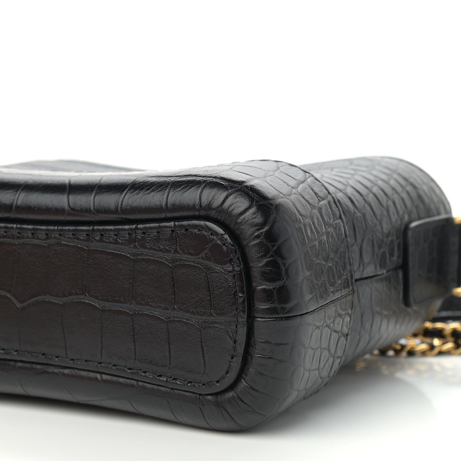 Chanel Calfskin Crocodile Embossed Small Gabrielle Cocodile Hobo Black 10 of 11