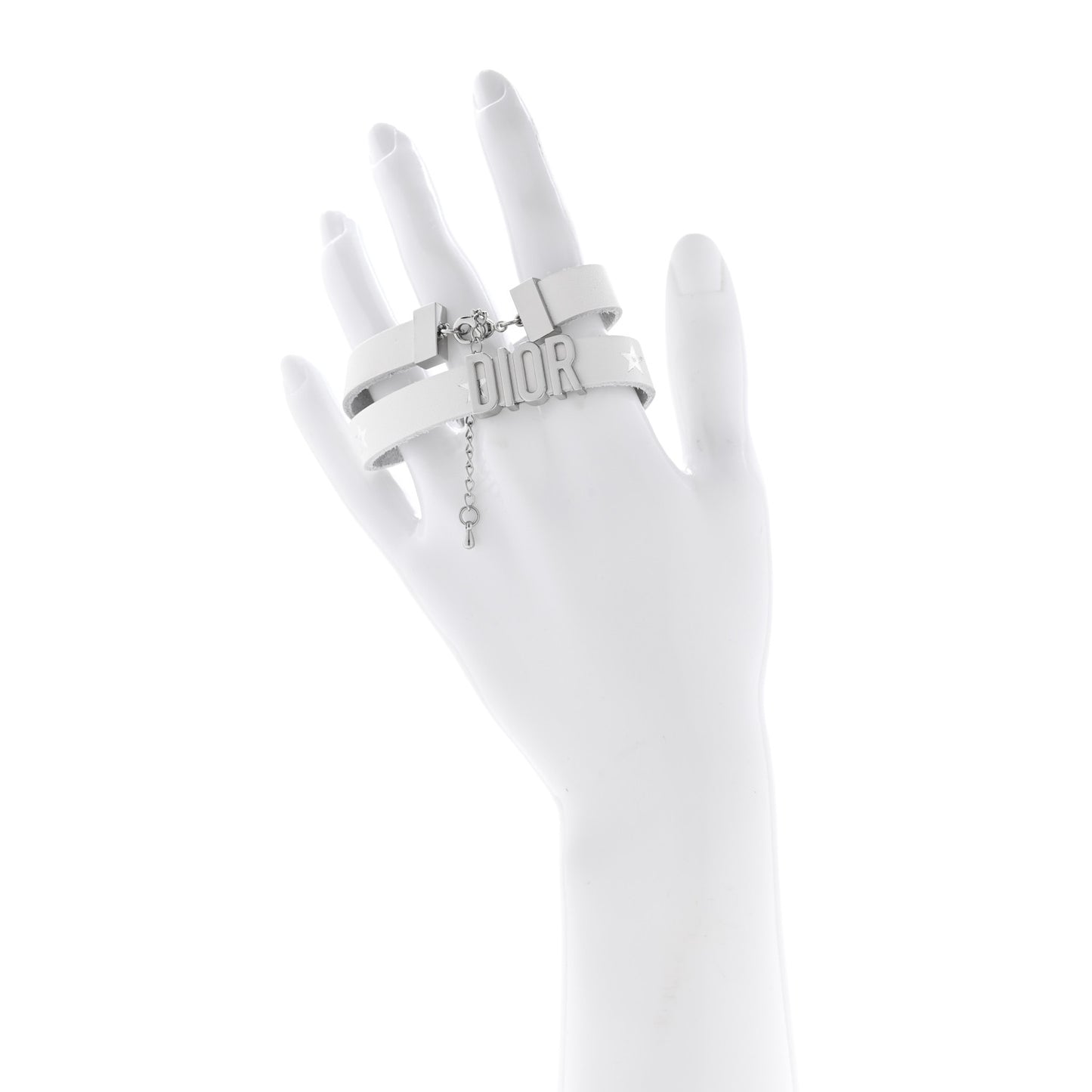 Calfskin Star Dior Double Bracelet White