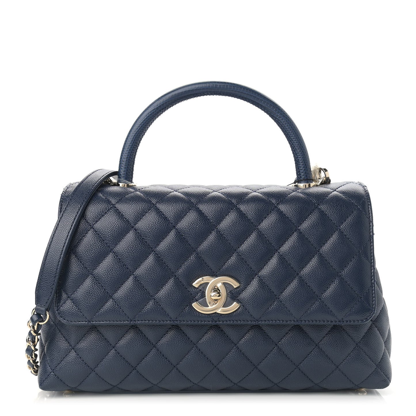 Caviar Lizard Embossed Quilted Small Coco Handle Flap Navy Blue