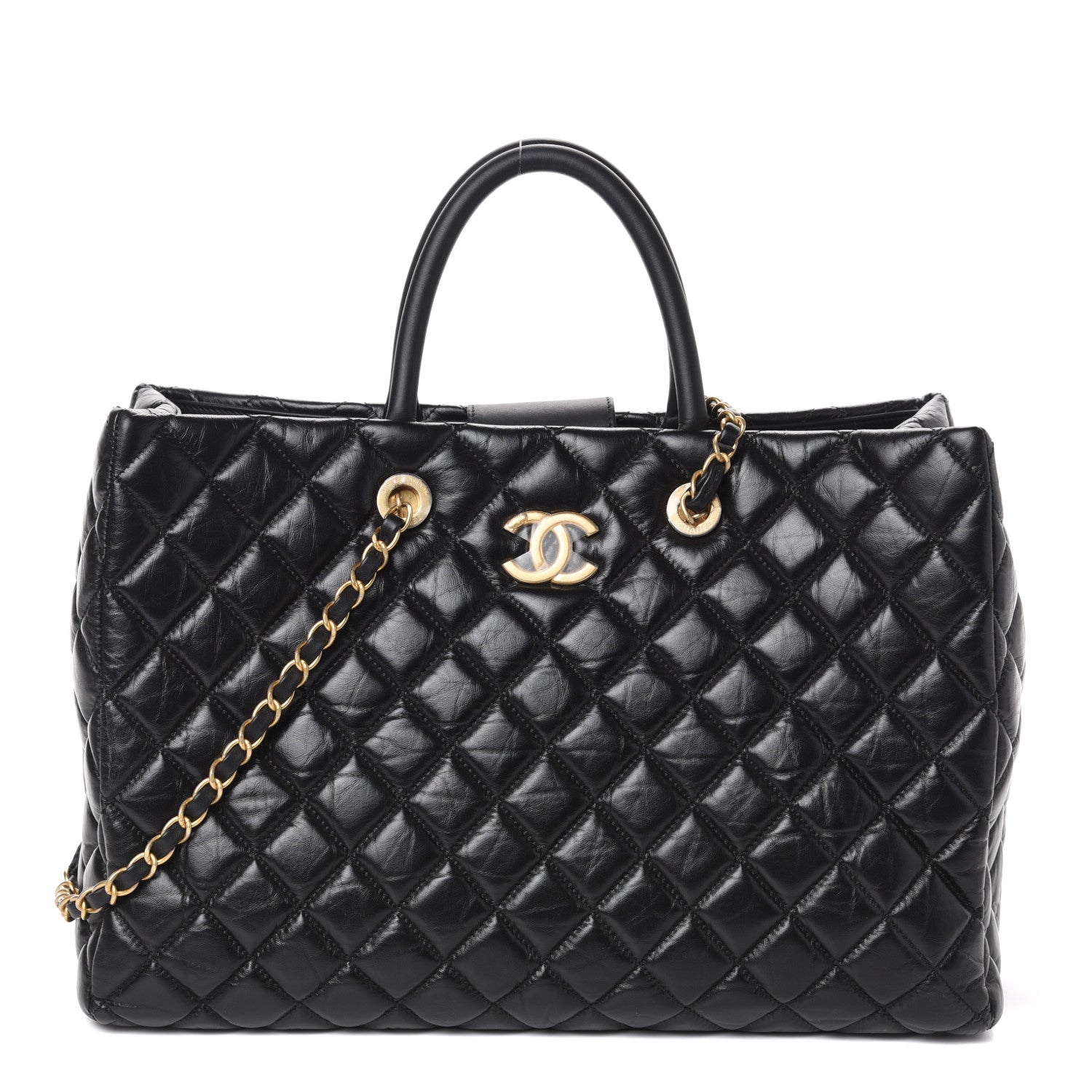 Chanel Aged Calfskin Quilted Large Coco Handle Shopping Tote Black 1 of 15
