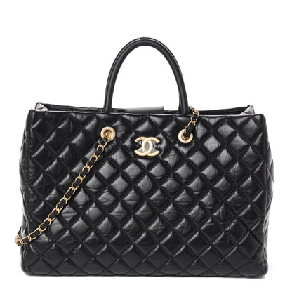 Chanel Aged Calfskin Quilted Large Coco Handle Shopping Tote Black 1 of 15