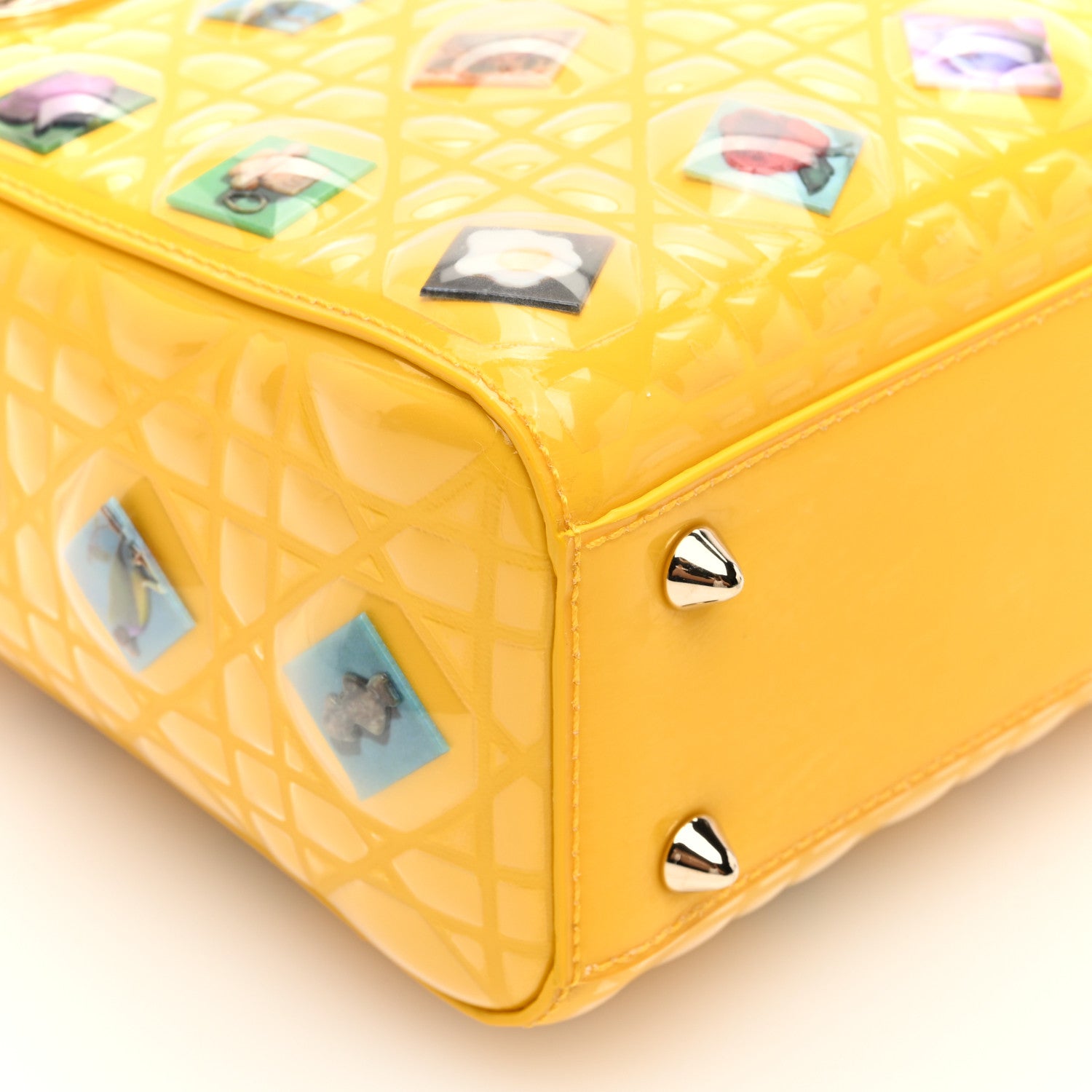 Christian Dior Patent Lambskin Cannage PVC Sara Cwynar Small Lady Dior Art Yellow 8 of 9