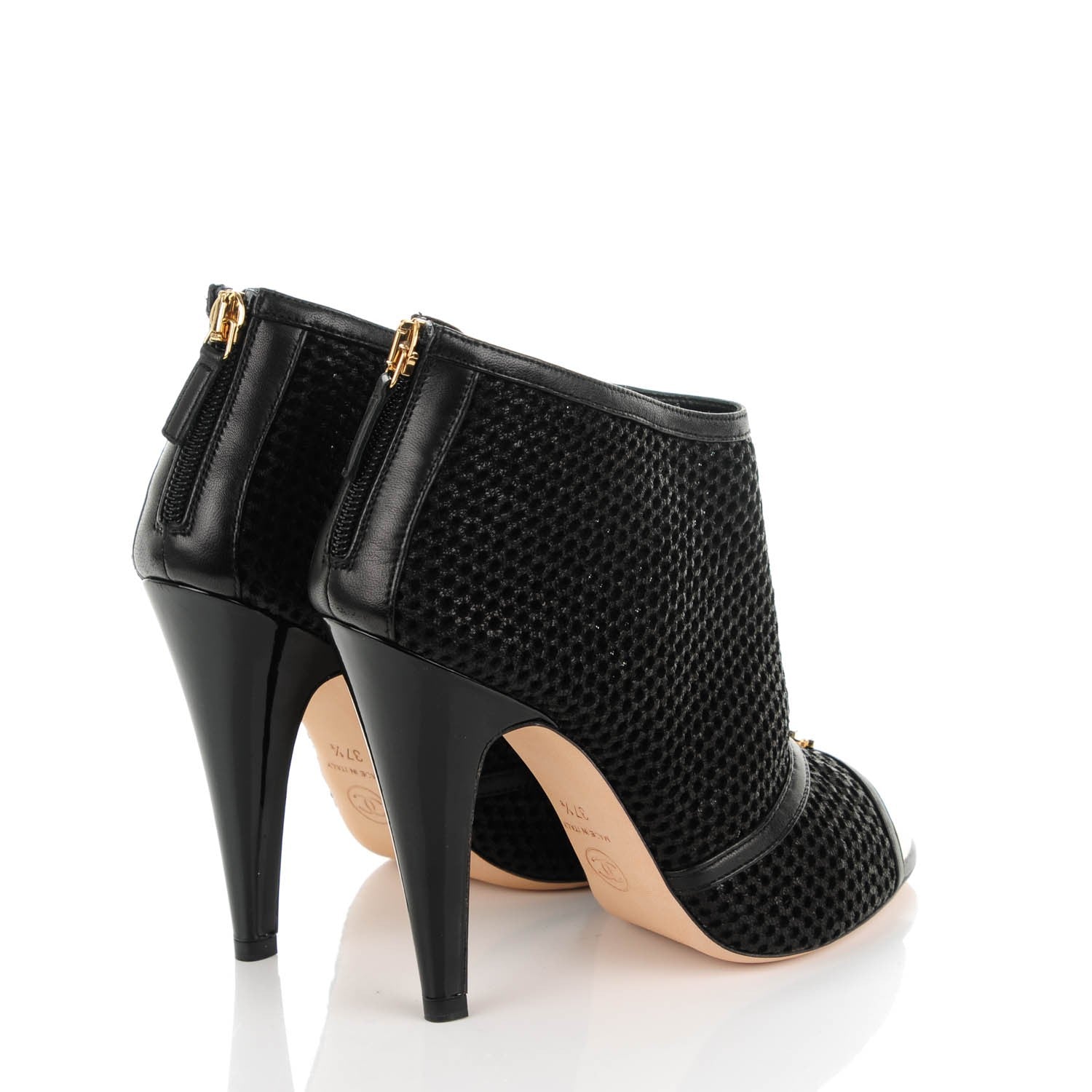 Chanel Mesh CC Peep Toe Ankle Boots 37.5 Black 4 of 8