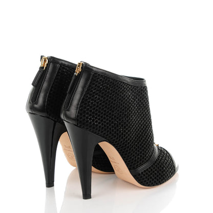 Chanel Mesh CC Peep Toe Ankle Boots 37.5 Black 4 of 8