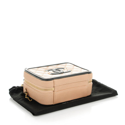 Chanel Caviar Quilted Small CC Filigree Vanity Case Beige Black 4 of 8