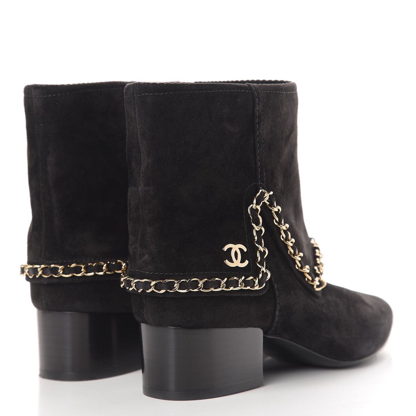 Suede Calfskin Chain CC Short Boots 38.5 Black