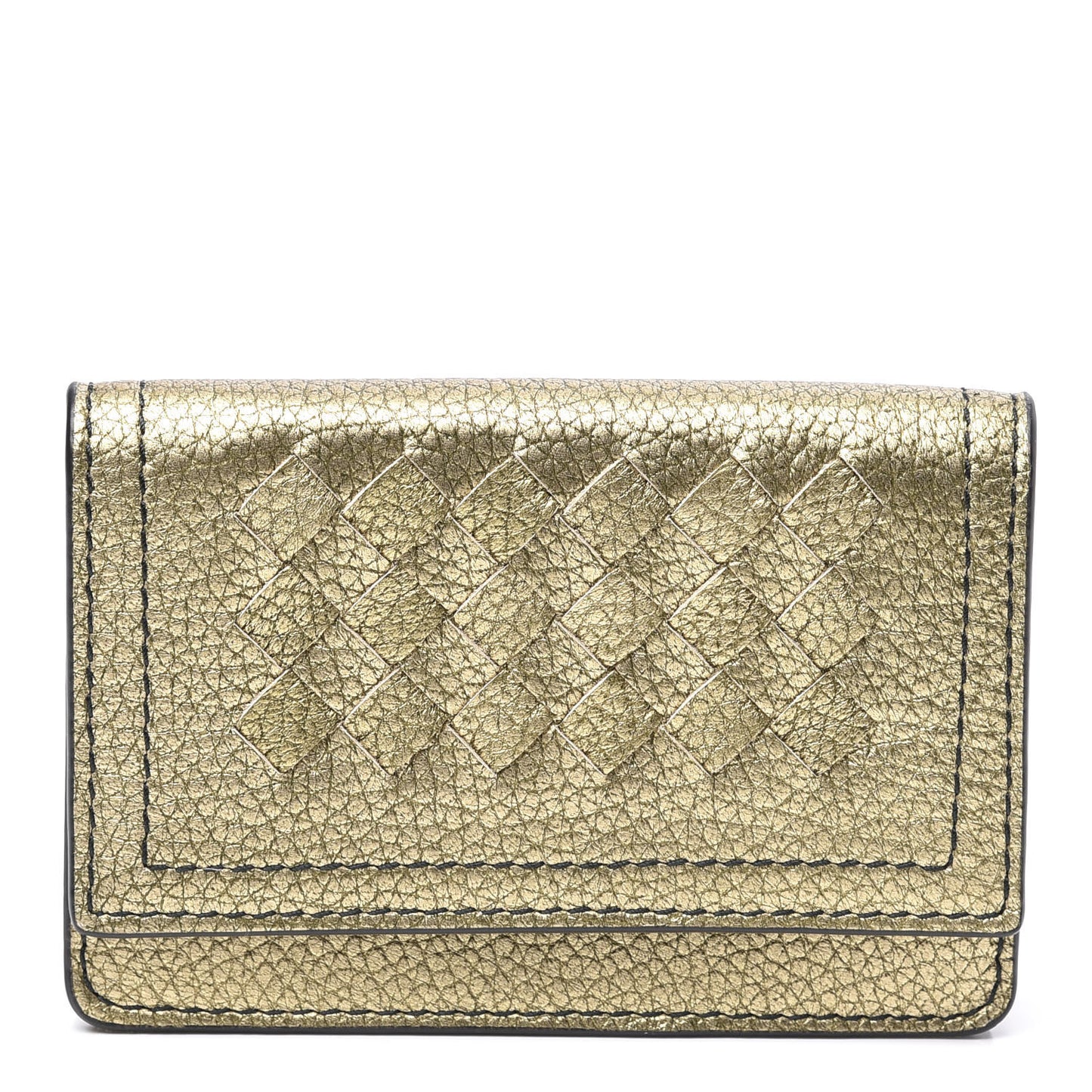 Metallic Lambskin Intrecciato Card Case Champignon