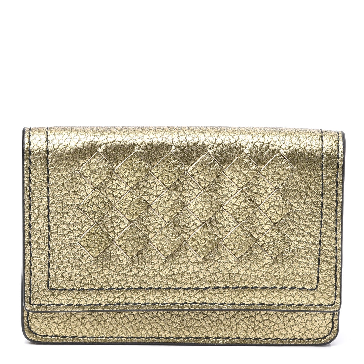 Bottega Veneta Metallic Lambskin Intrecciato Card Case Champignon 1 of 9