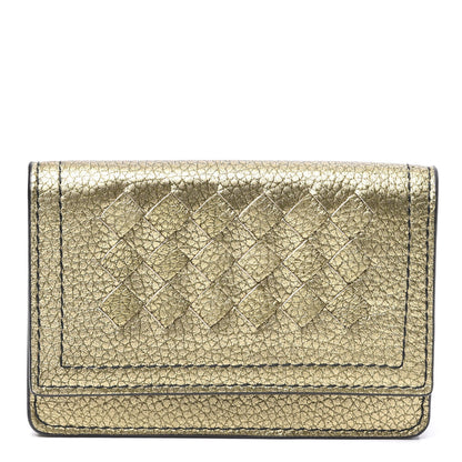 Bottega Veneta Metallic Lambskin Intrecciato Card Case Champignon 1 of 9