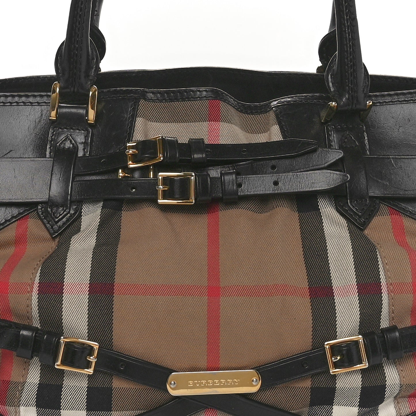 House Check Bridle Calfskin Medium Lynher Tote Black