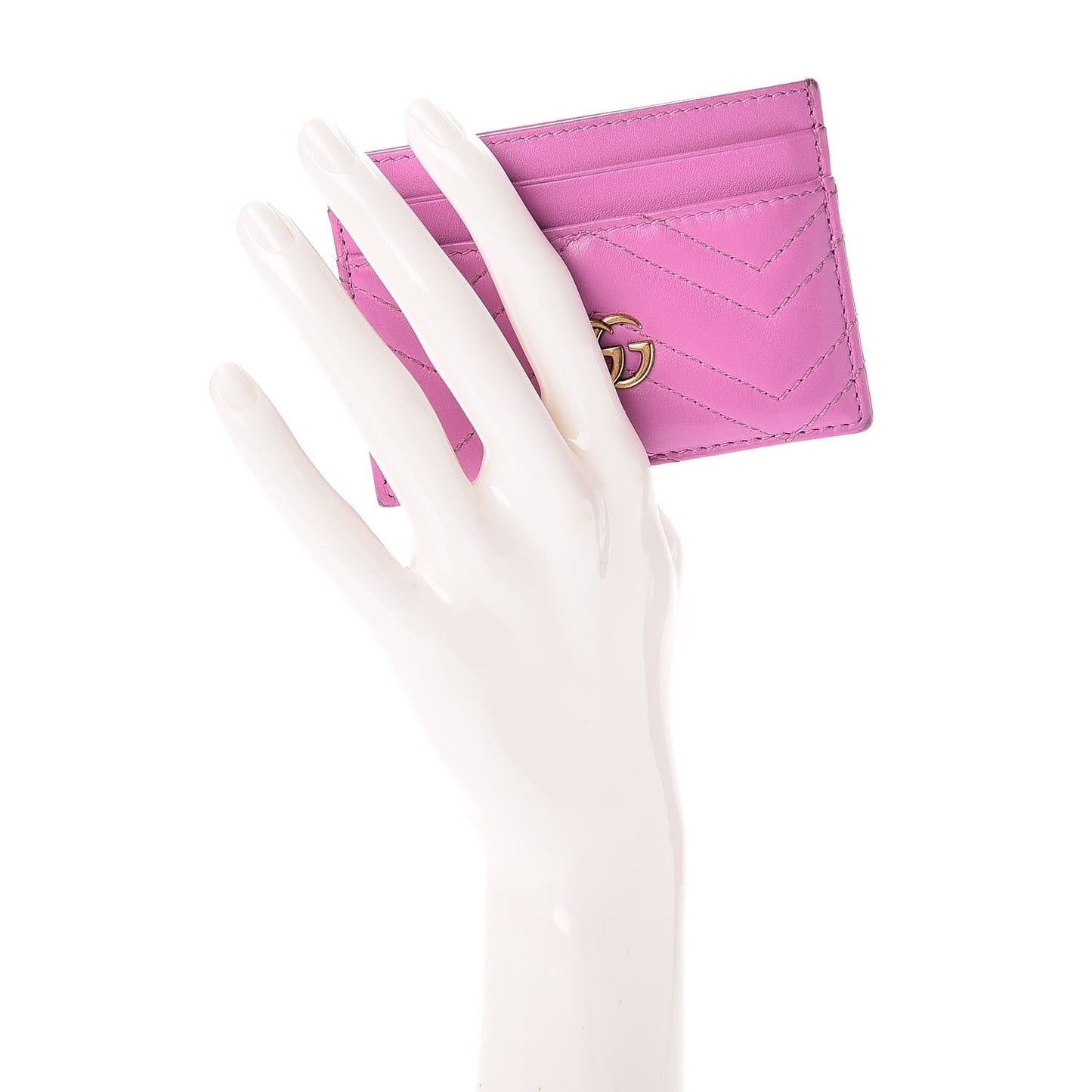 Calfskin Matelasse GG Marmont Card Holder Candy Mousse