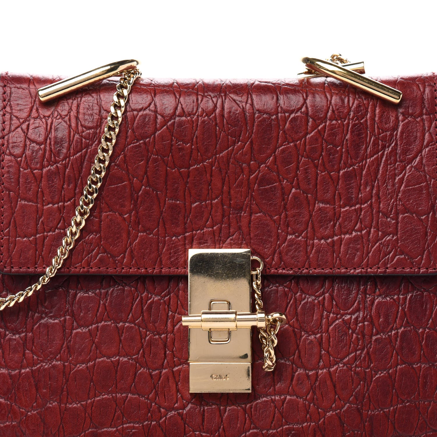 Chloe Calfskin Crocodile Embossed Drew Shoulder Bag Sienna Red 10 of 10