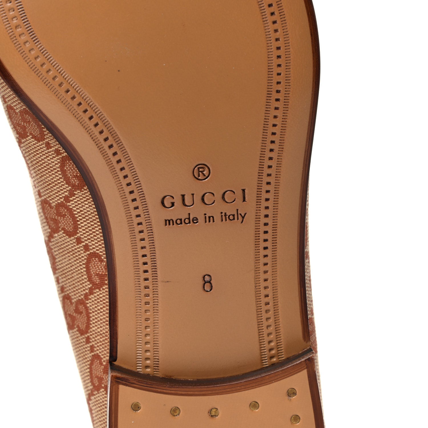 Gucci Canvas GG Monogram Horsebit Mens Jordaan Loafers 8 Beige Ruggine Light Brown 7 of 15