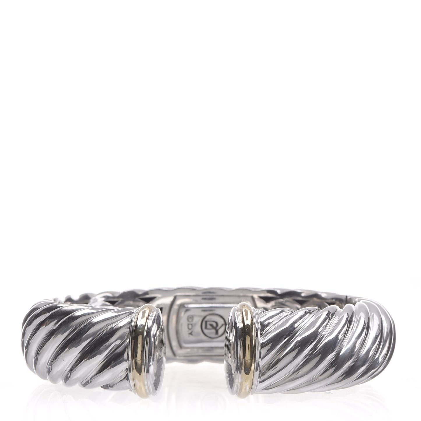 Sterling Silver 18K Yellow Gold 15mm Sculpted Cable Cuff Bracelet