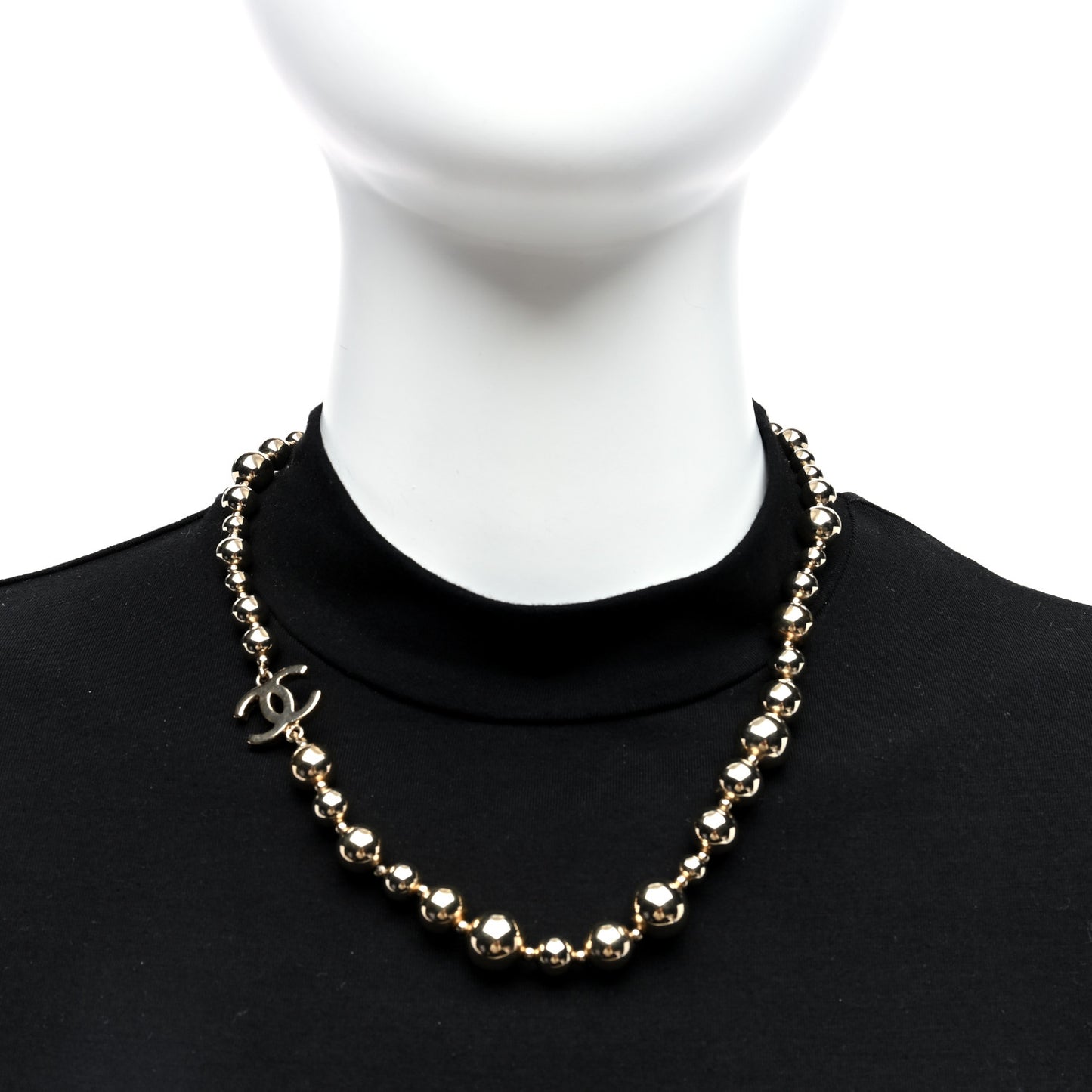 Metal Bead CC Necklace Gold