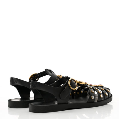 Gucci Rubber Crystal Womens Buckle Strap Sandals 37 Black 4 of 17