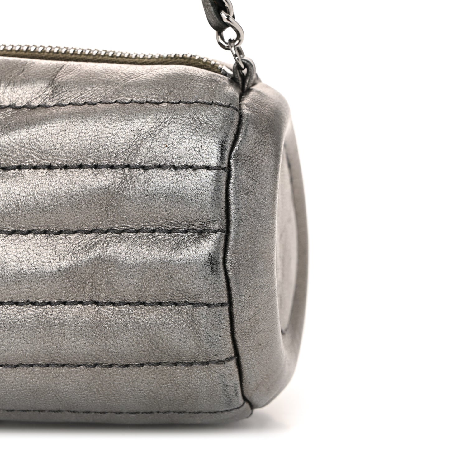 Metallic Lambskin Horizontal Quilt Pochette Dark Grey