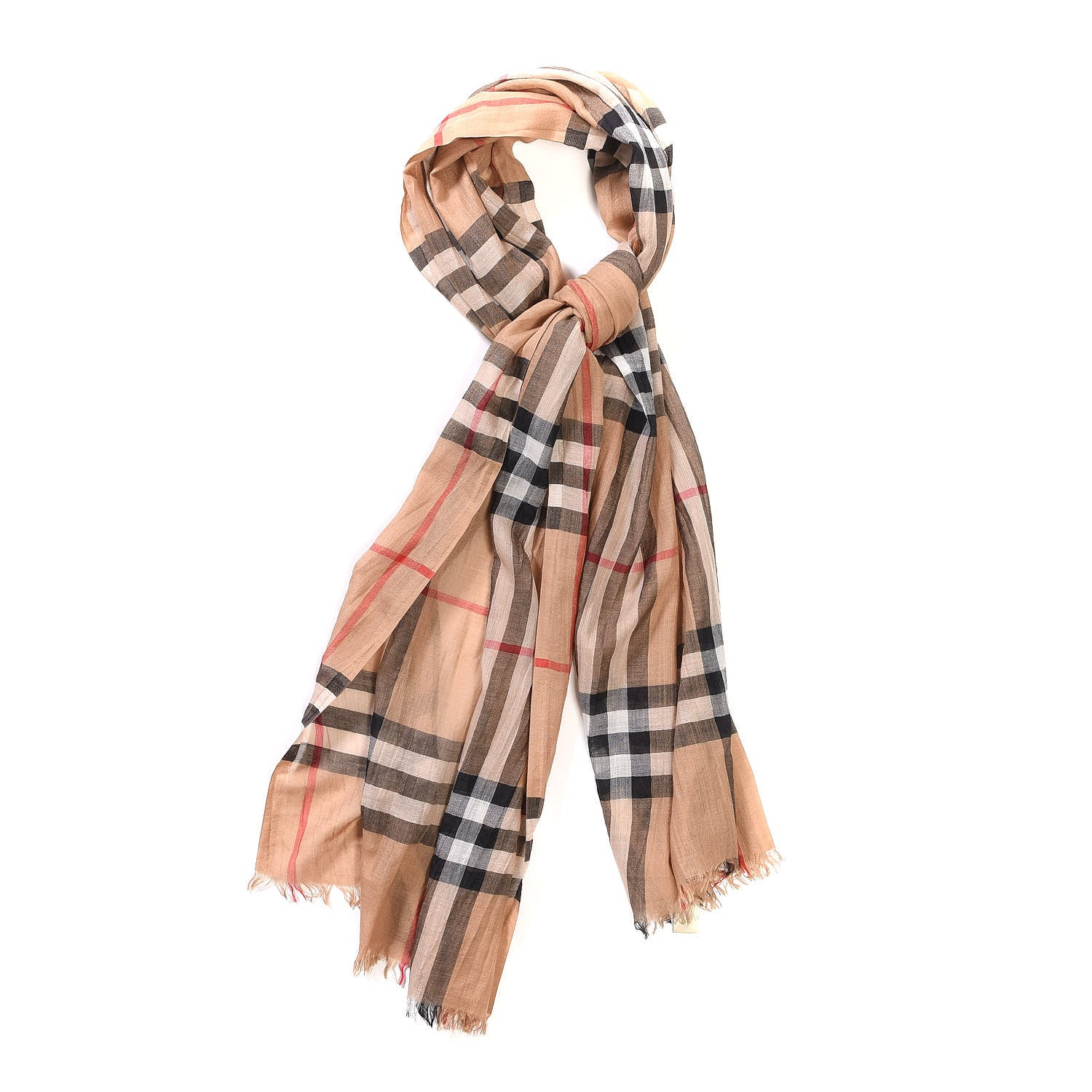 Burberry Wool Silk House Check Lightweight Scarf Camel 1 of 5