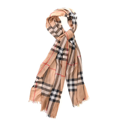 Burberry Wool Silk House Check Lightweight Scarf Camel 1 of 5