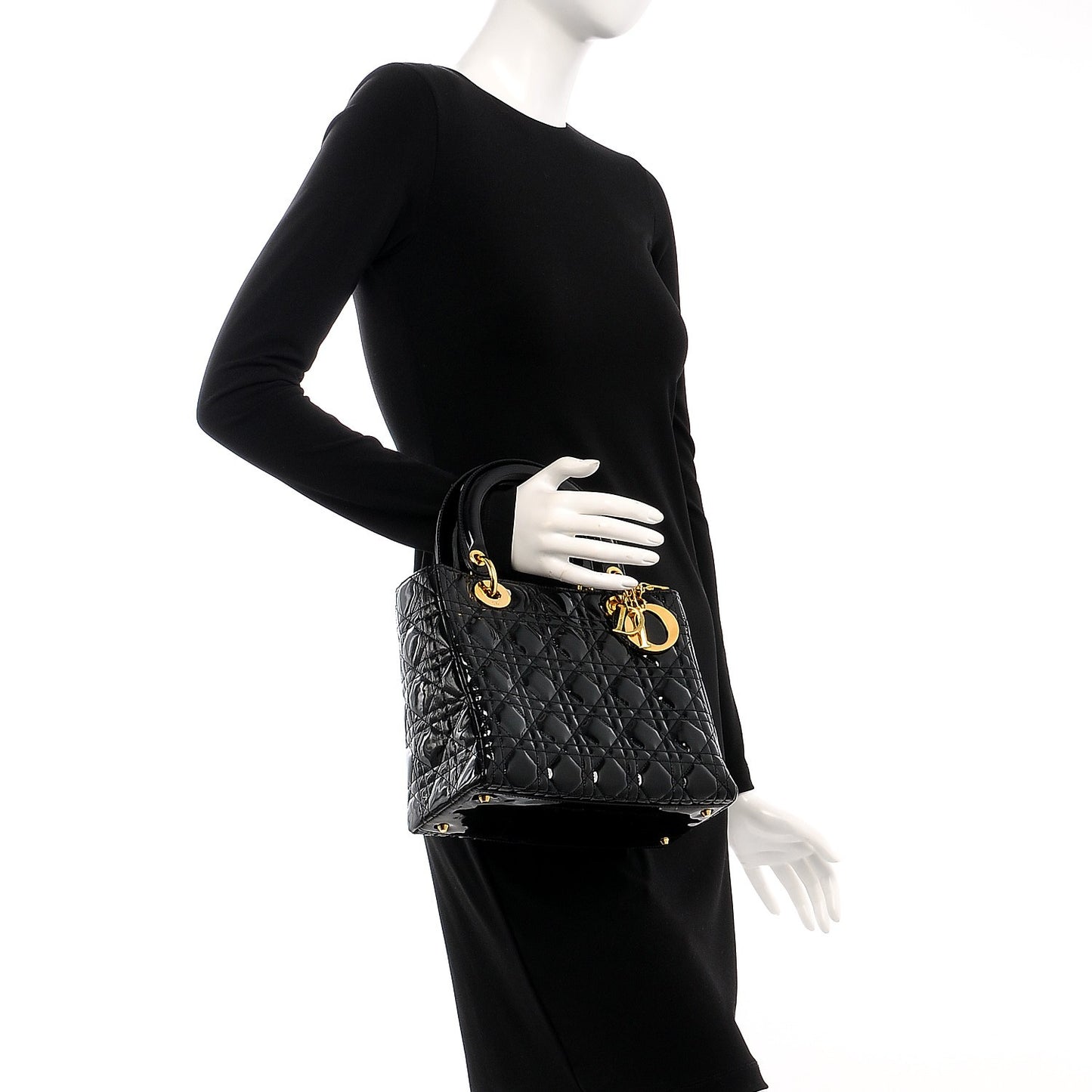 Patent Cannage Medium Lady Dior Black