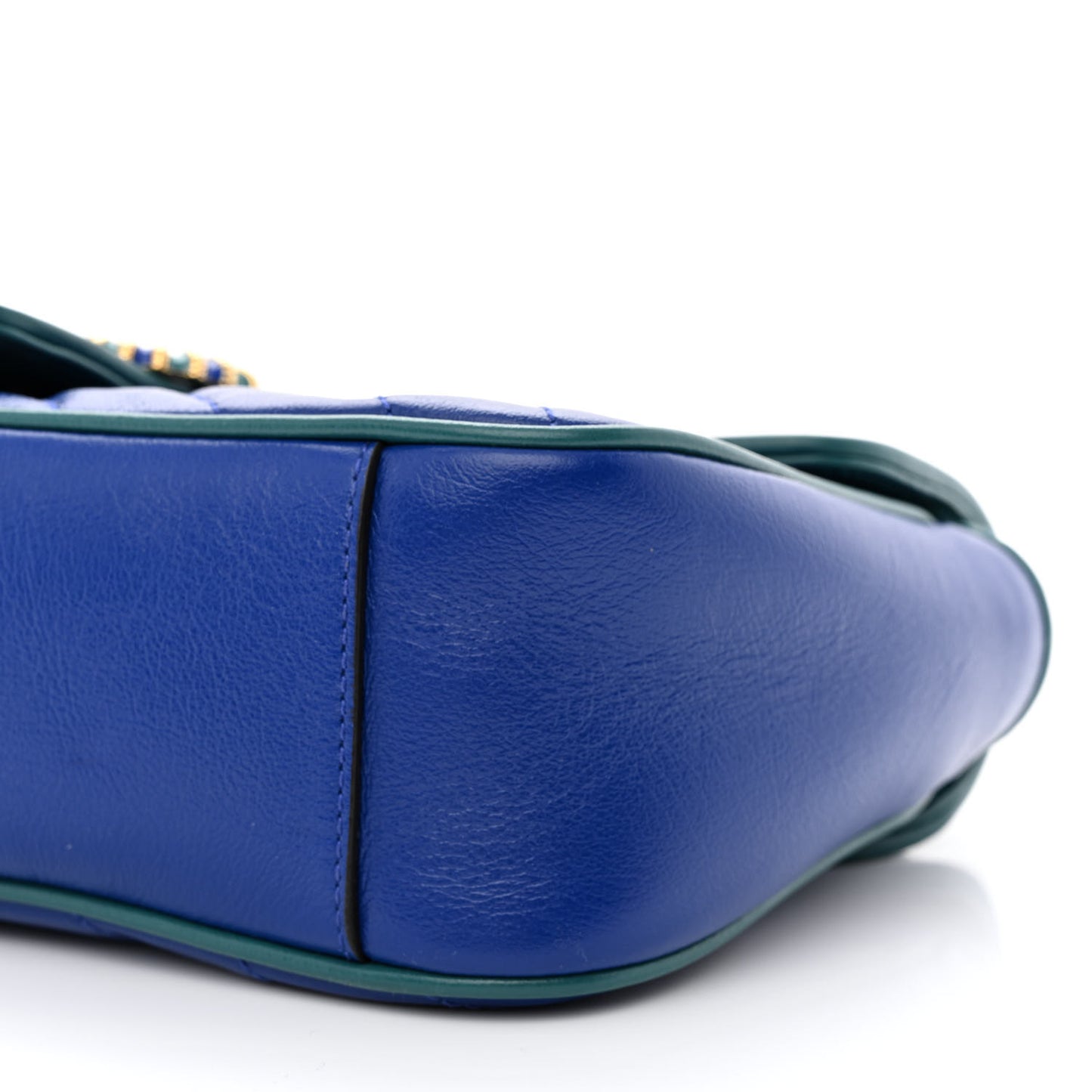 Azalea Calfskin Enamel Matelasse Diagonal Small Torchon GG Marmont Shoulder Bag Imperial Blue Pavone