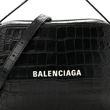 Balenciaga Shiny Calfskin Logo Crocodile Embossed S Everyday Camera Bag with Handle Black 7 of 10