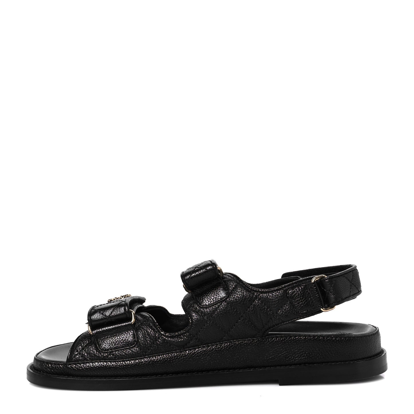 Grained Calfskin Velcro Dad Sandals 39 Black