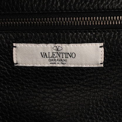 Valentino Garavani Grained Calfskin Turquoise Star Studded Medium Rockstud Rolling Tote Black 7 of 8
