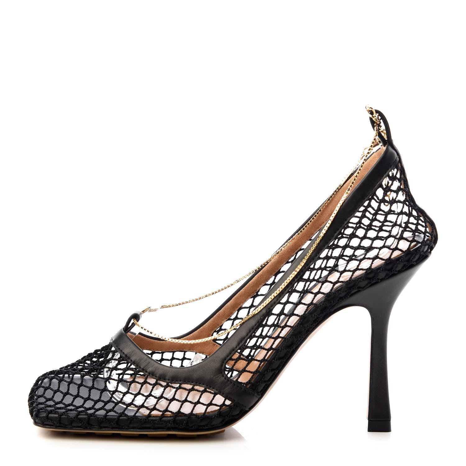 Bottega Veneta Mesh Calfskin Chain Stretch Pumps 36.5 Black 1 of 9