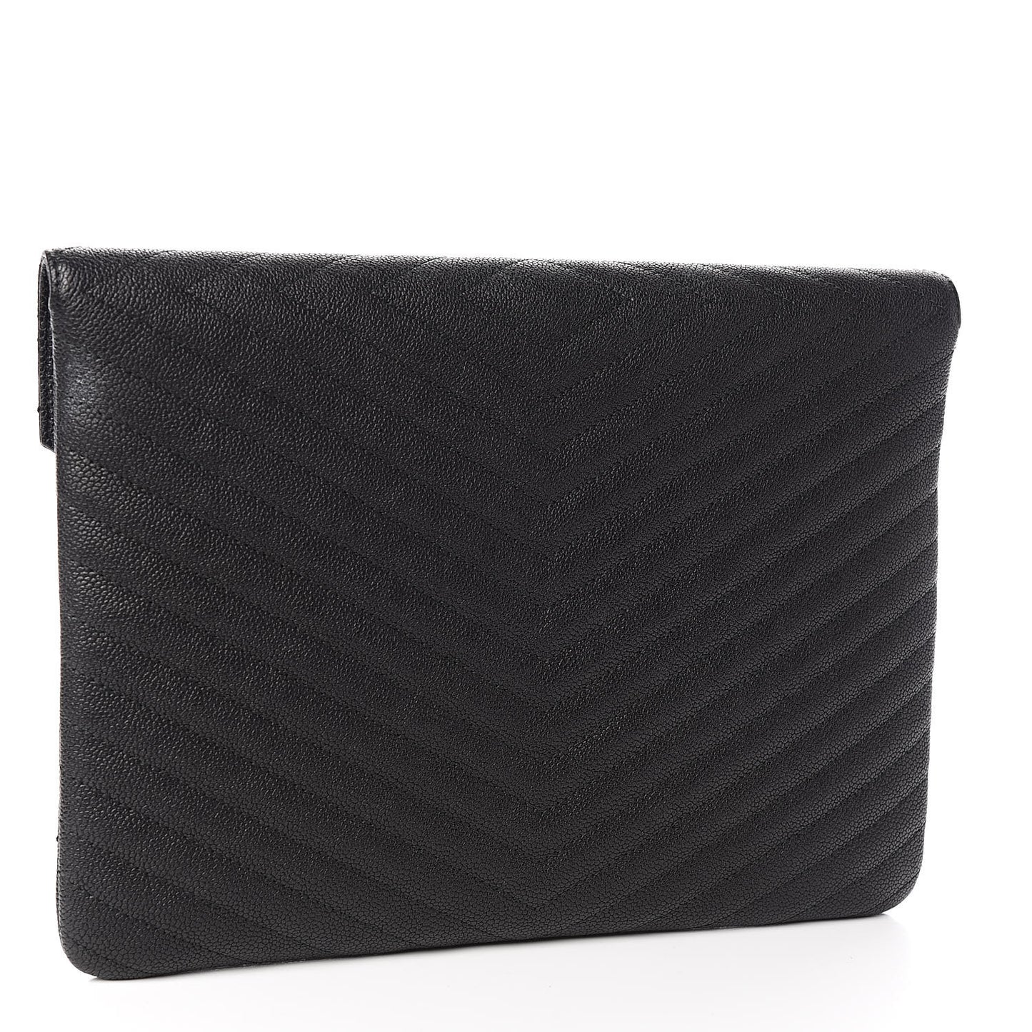 Calfskin Chevron Quilted Small Envelope Clutch Black