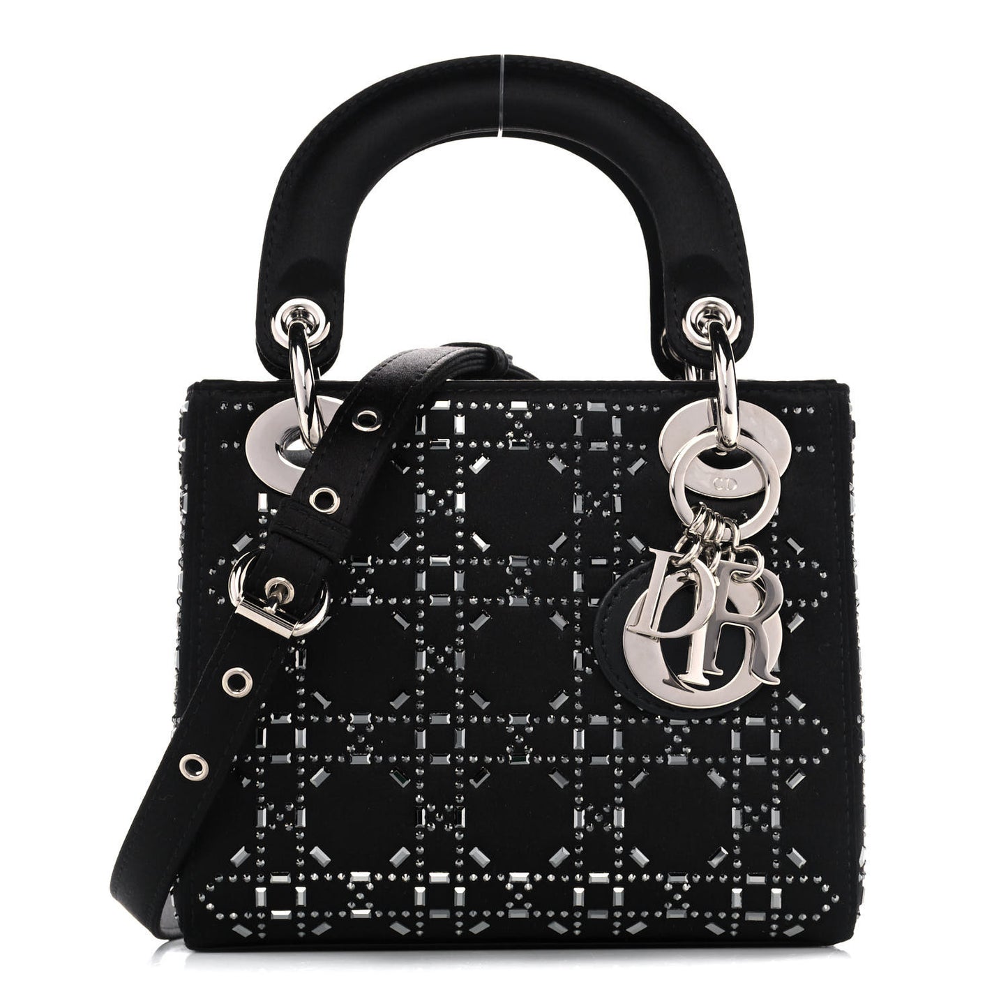 Satin Crystal Cannage Mini Lady Dior Black