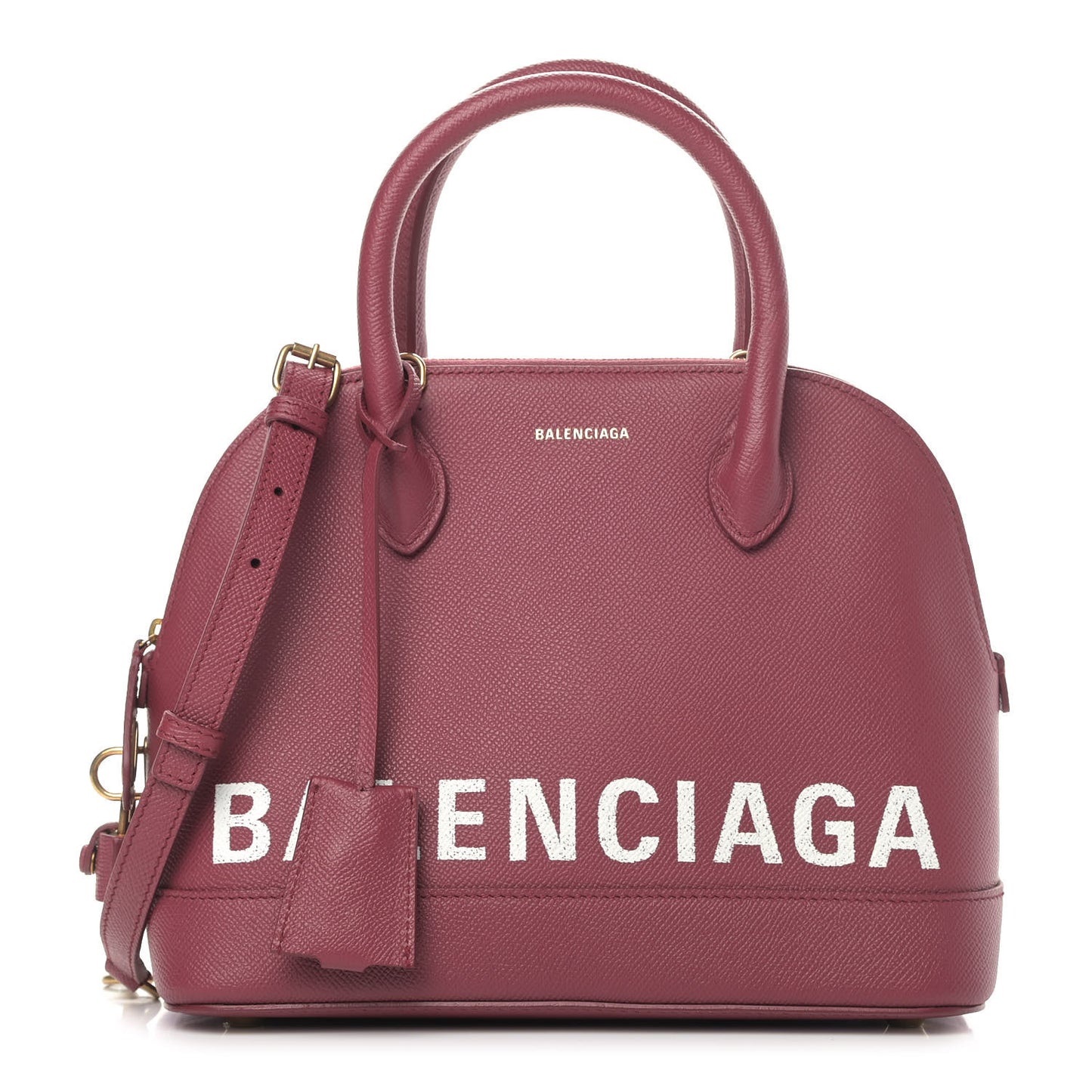 Signature Grained Calfskin Logo S Ville Top Handle Bag Rouge Grenat White