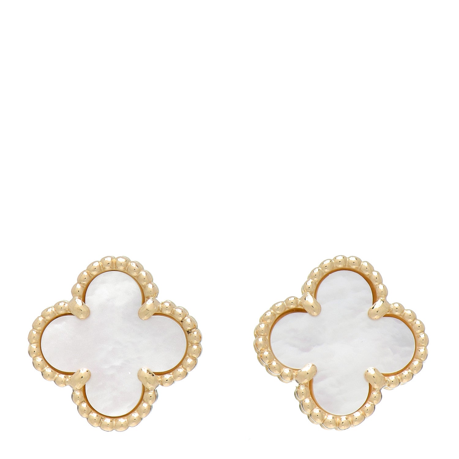 Van Cleef & Arpels 18K Yellow Gold Mother of Pearl Sweet Alhambra Earrings 1 of 5