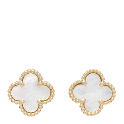 Van Cleef & Arpels 18K Yellow Gold Mother of Pearl Sweet Alhambra Earrings 1 of 5