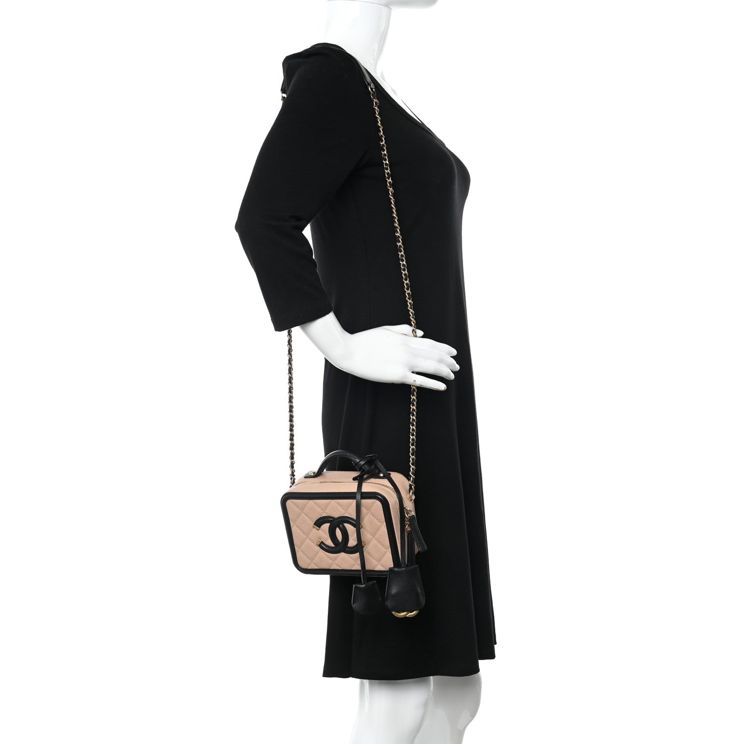 Chanel Caviar Quilted Small CC Filigree Vanity Case Beige Black 2 of 11