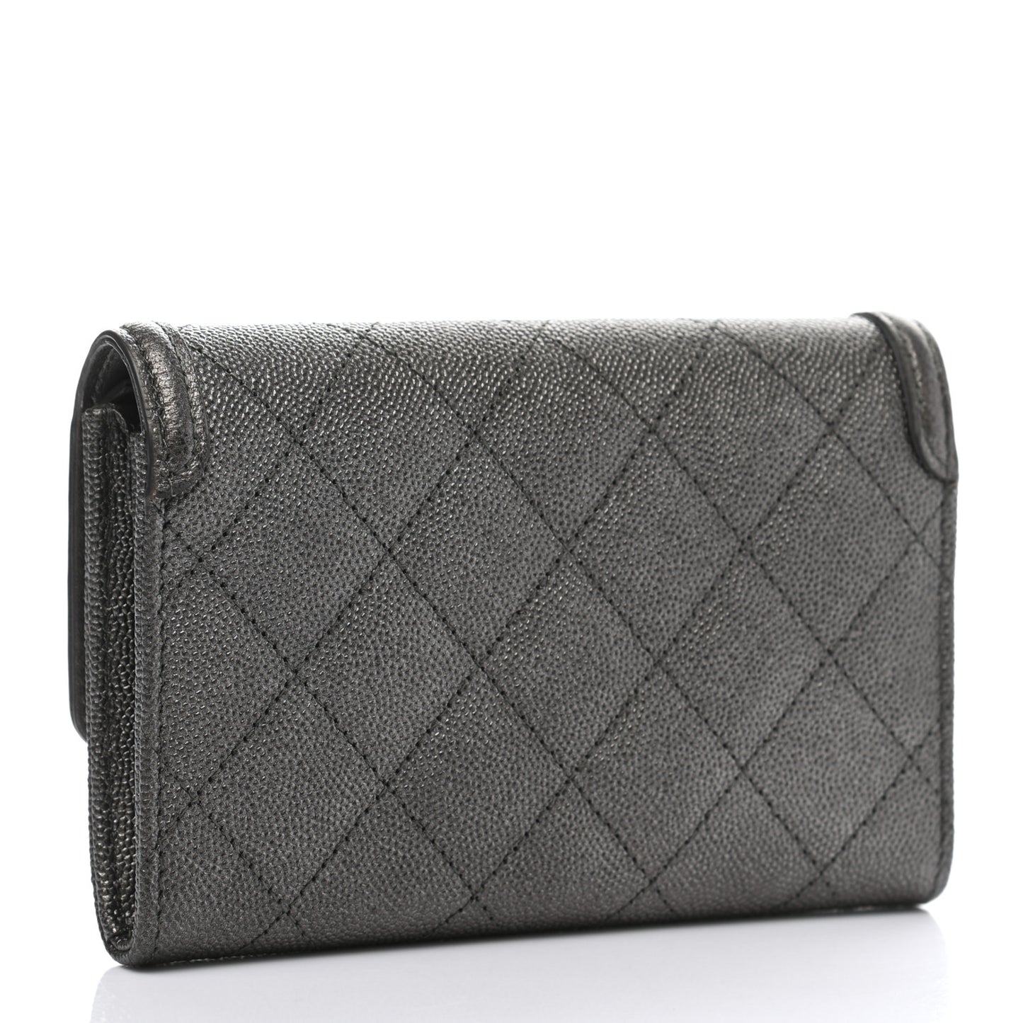 Iridescent Caviar Quilted Medium Filigree Flap Wallet Silver