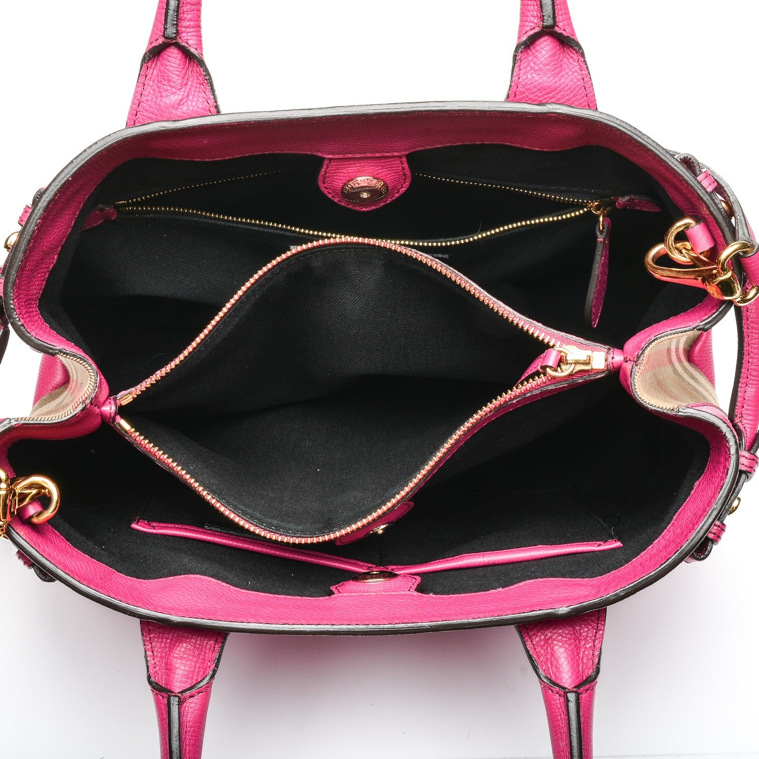 Burberry Grainy Calfskin House Check Medium Banner Tote Brilliant Fuchsia 5 of 8