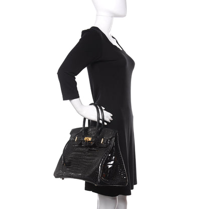 Hermes Shiny Porosus Crocodile Birkin 35 Black 2 of 41
