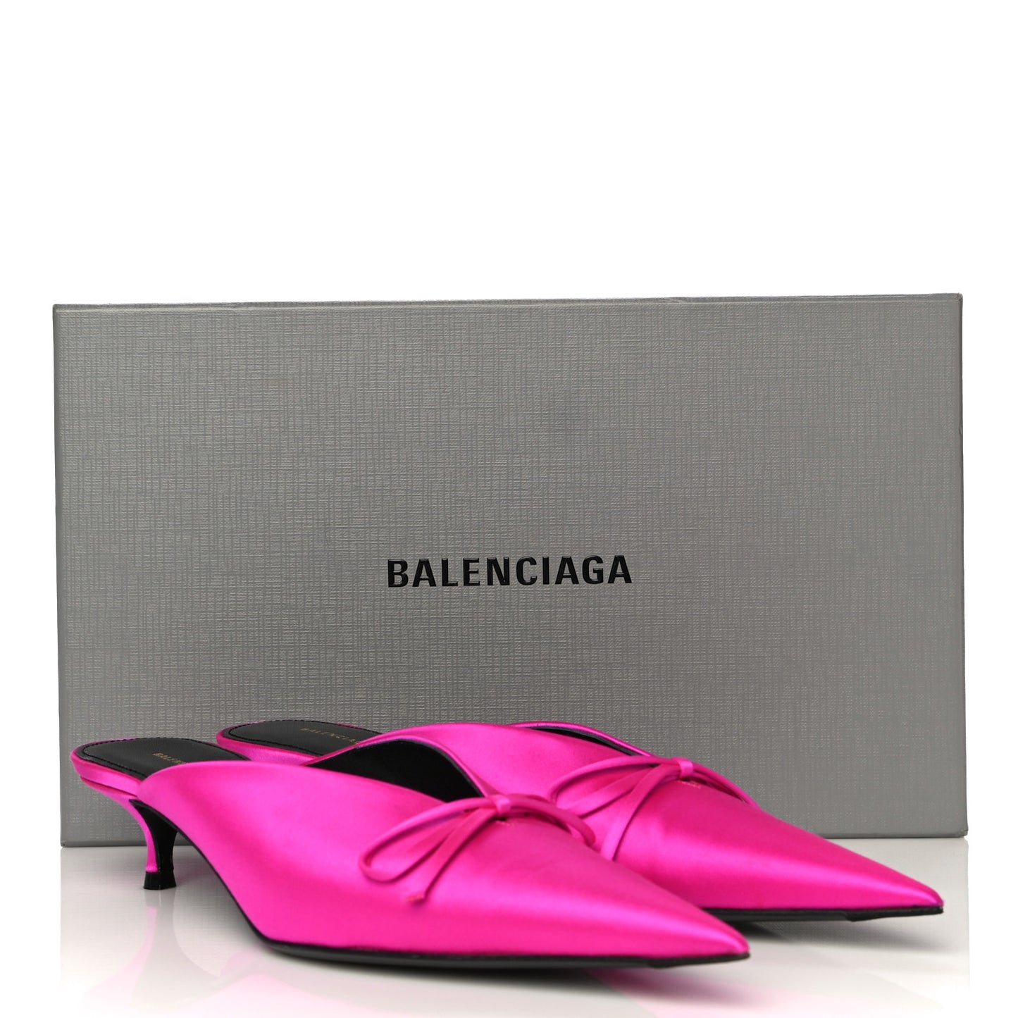 Satin Pointed Toe Knife 40mm Mules 38 Rose Fuchsia