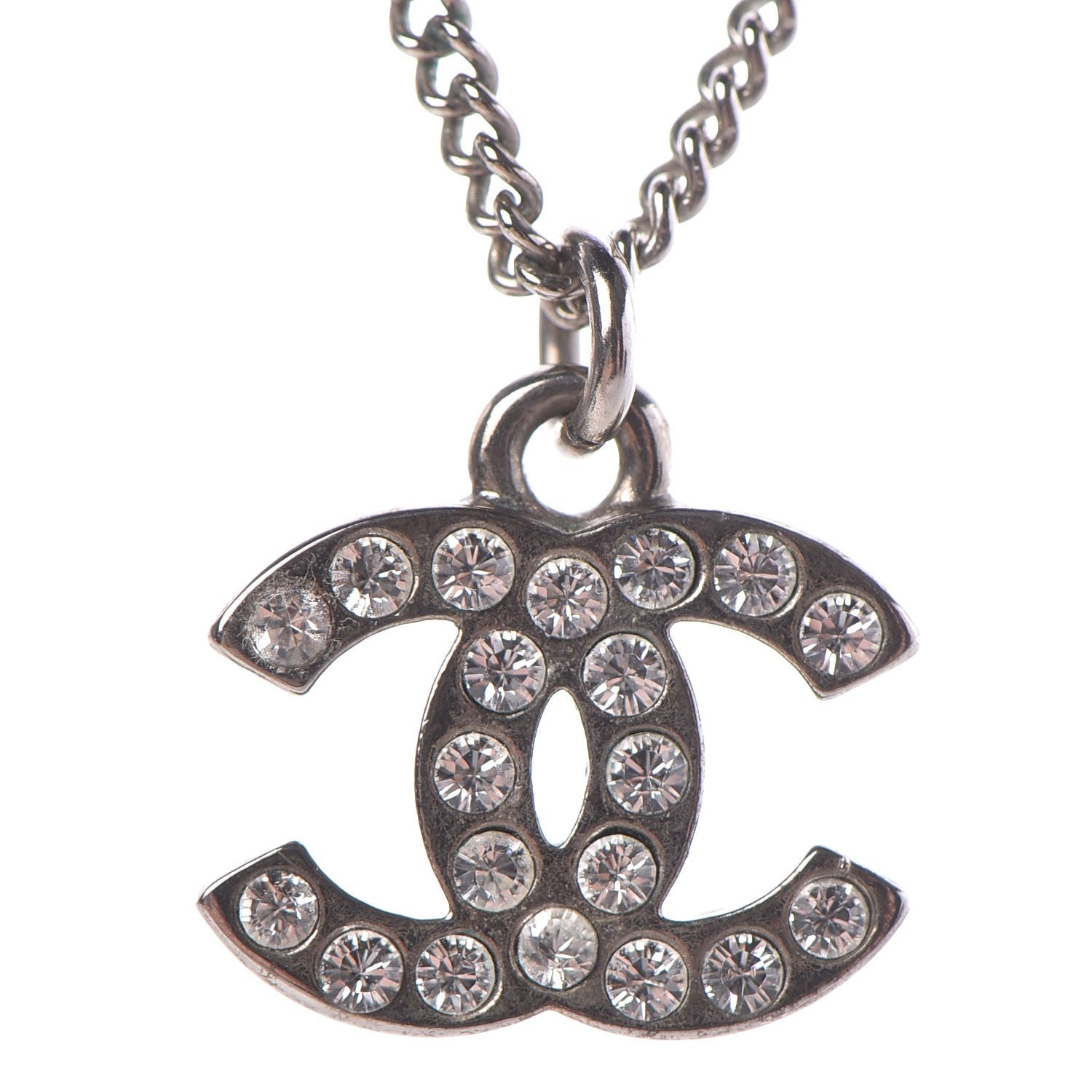Chanel Crystal CC Necklace Silver 4 of 7