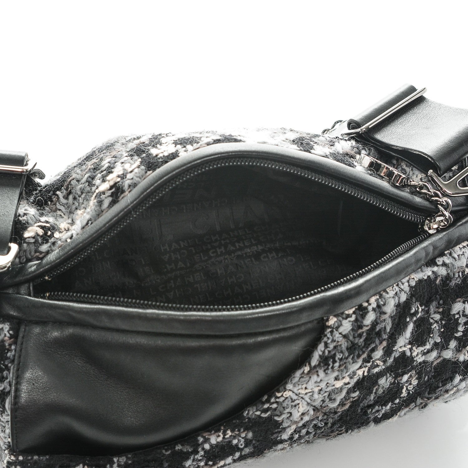 Chanel Tweed Quilted Camellia Shoulder Bag Black 6 of 8