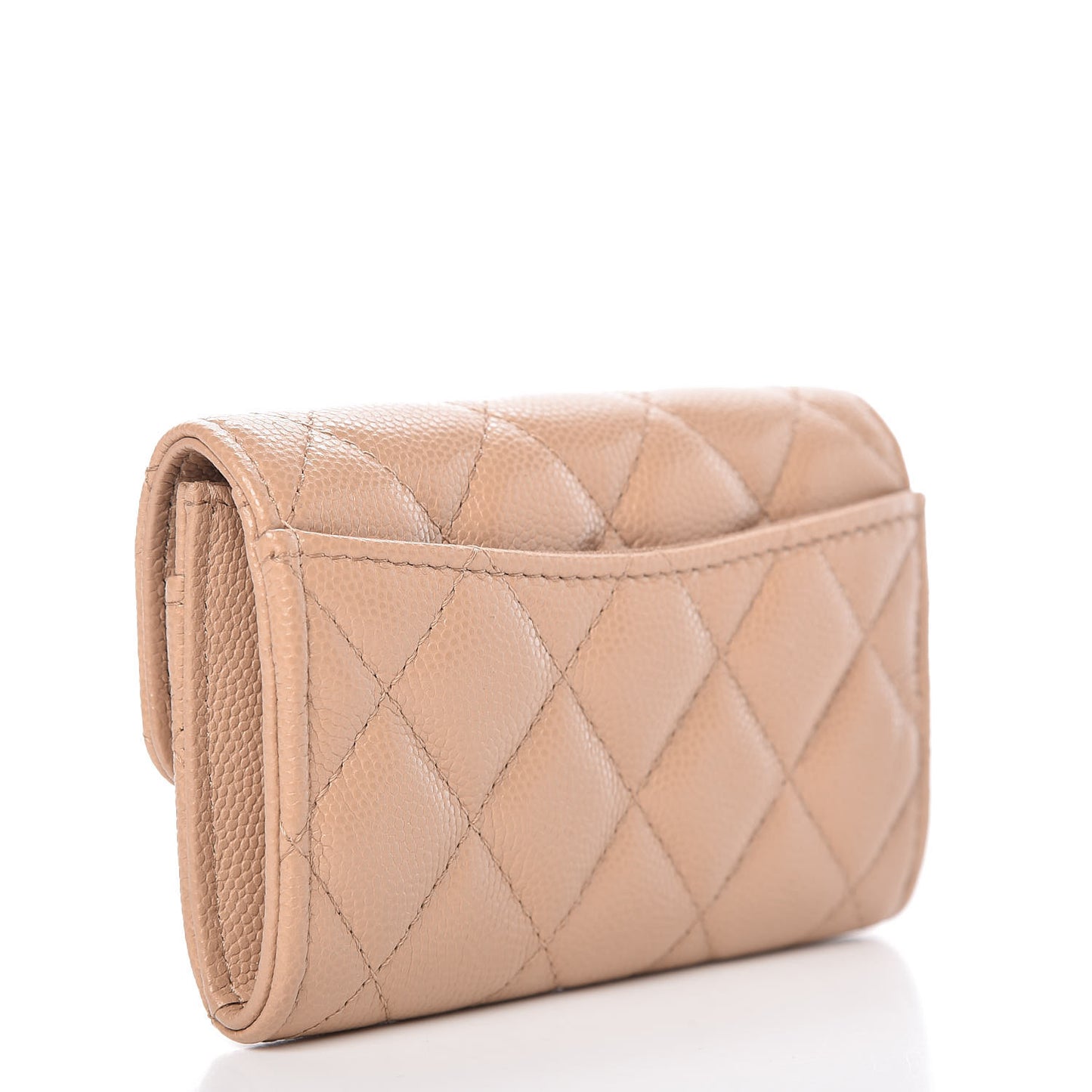 Caviar Quilted Card Holder Wallet Beige