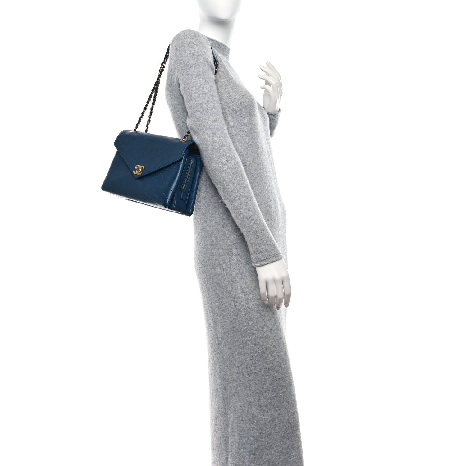 Chanel Lambskin Chevron Stitched Medium Envelope Flap Blue 2 of 9